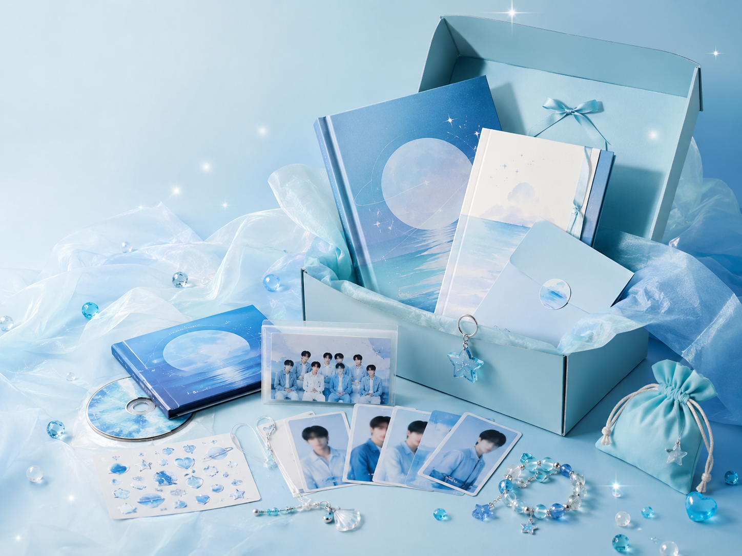 K-pop товары, фотокарты и подарочная упаковка Seabluu